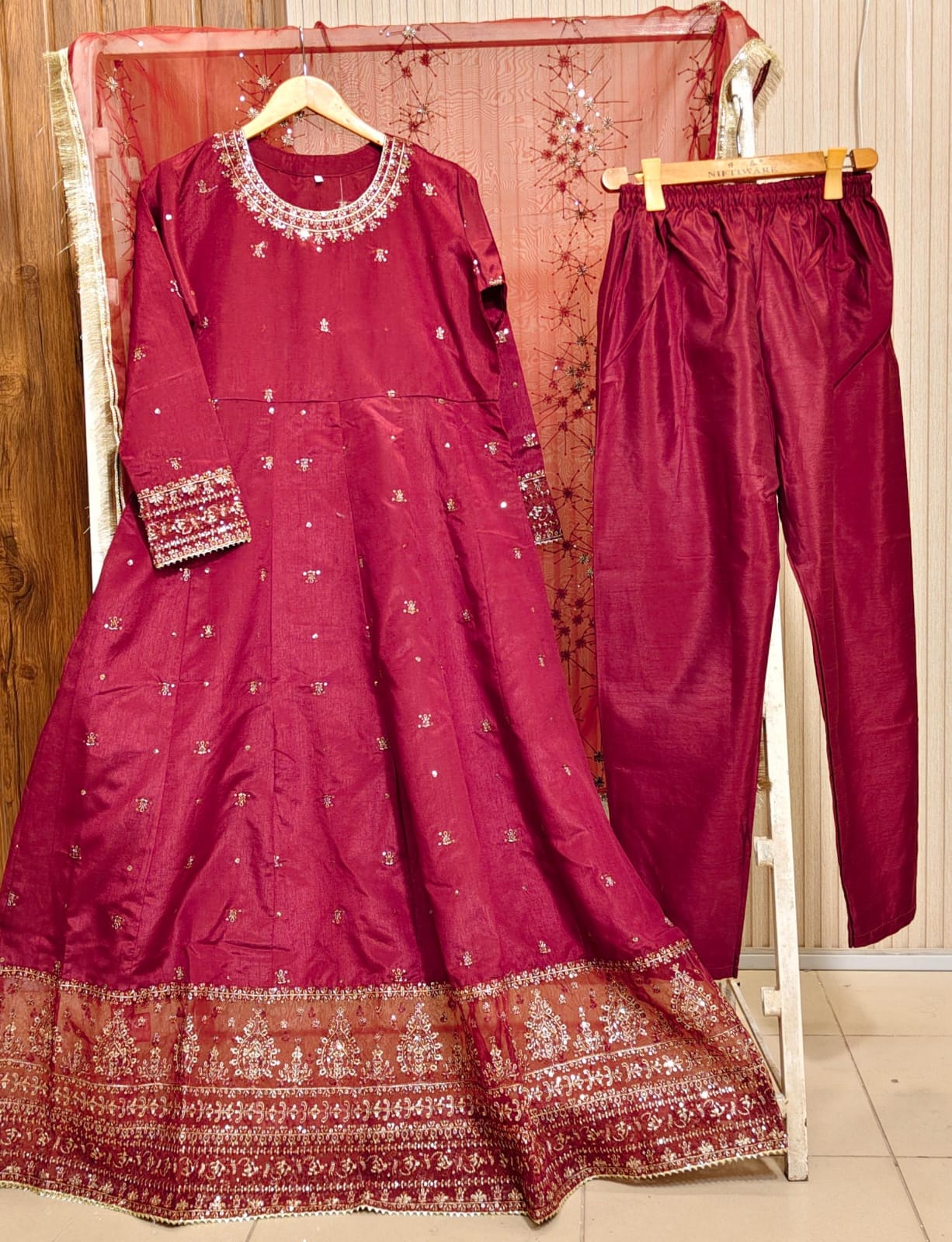 ✨ Festive Fancy Maxi 3-Piece – Long Length (Full Handwork & Sequence Work) ✨ FANCY 006