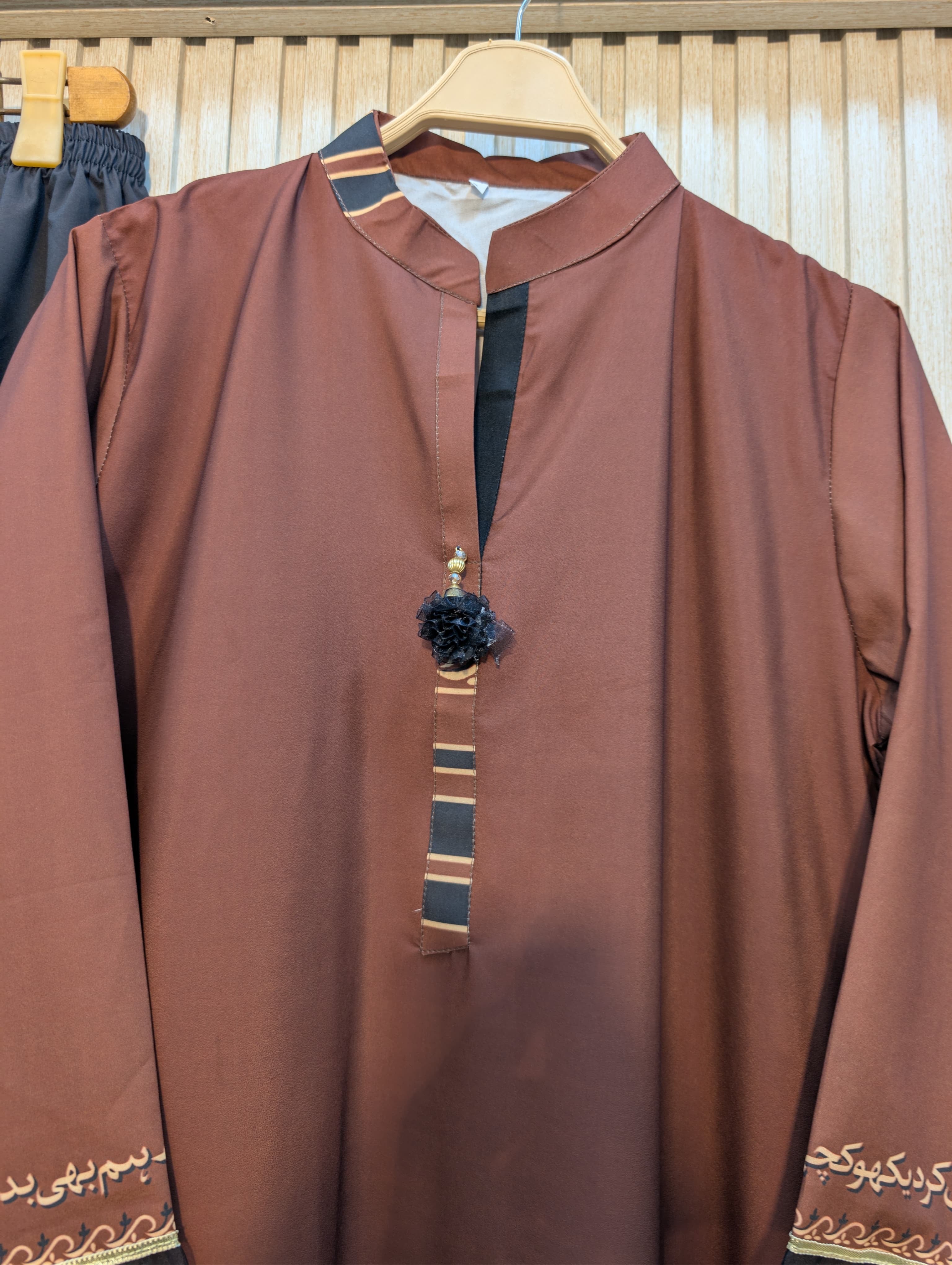 CALLIGRAPHY Coco Brown KAFTAN SET 2pc– Premium Matt Silk Edition