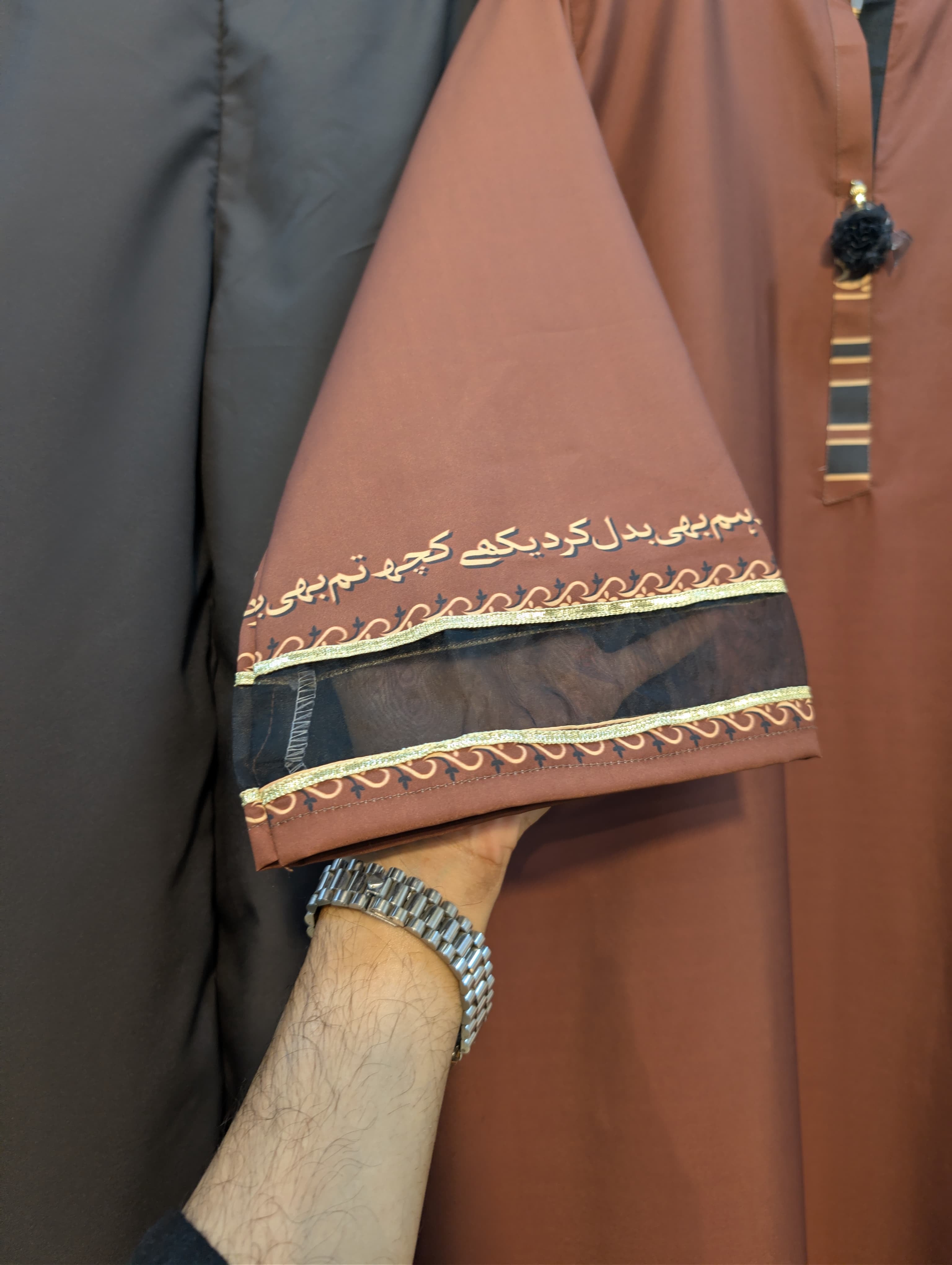 CALLIGRAPHY Coco Brown KAFTAN SET 2pc– Premium Matt Silk Edition