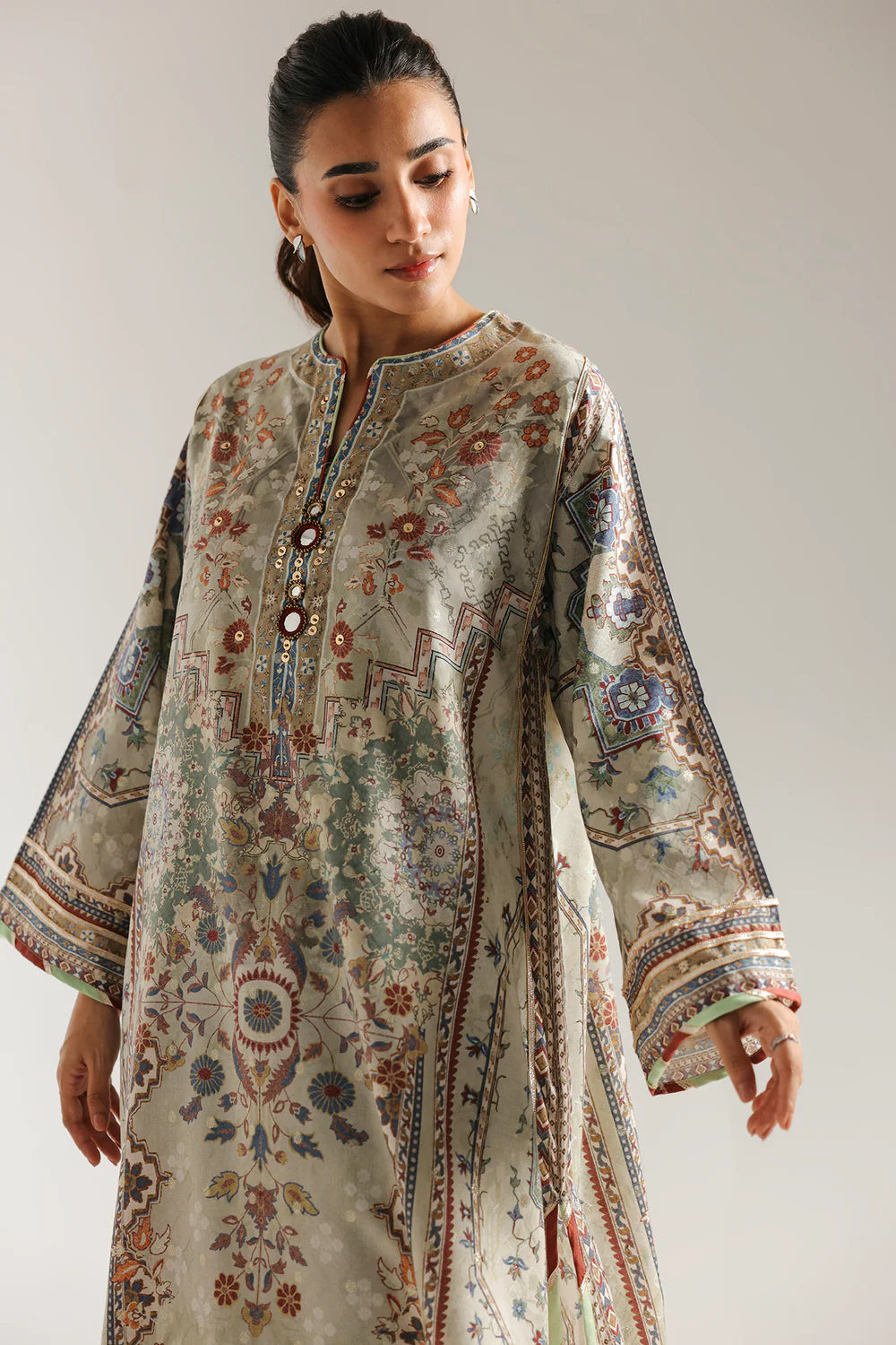 Lemon Icing Printed 2-Piece Suit (Gotta Lappa Handworked)– Long Shirt || PRICE 3499/- SL00249