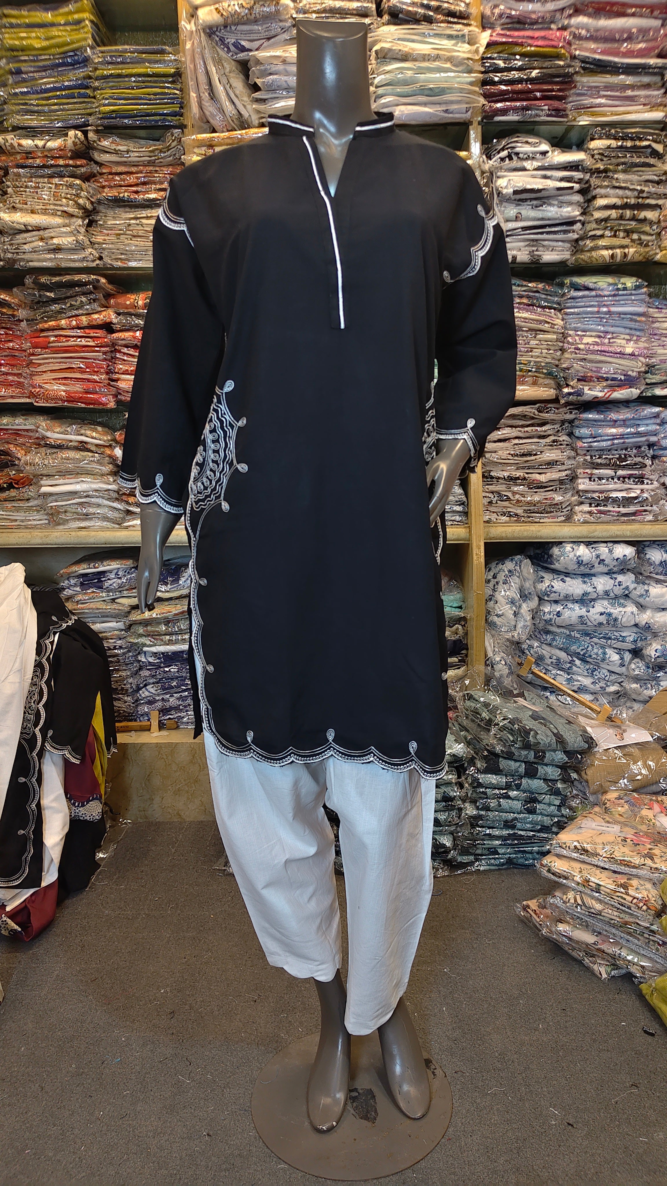 ETHNC INSPIRED NAIN SHALWAR SUIT – FORMAL BLACK & WHITE EDITION (KHADDAR)