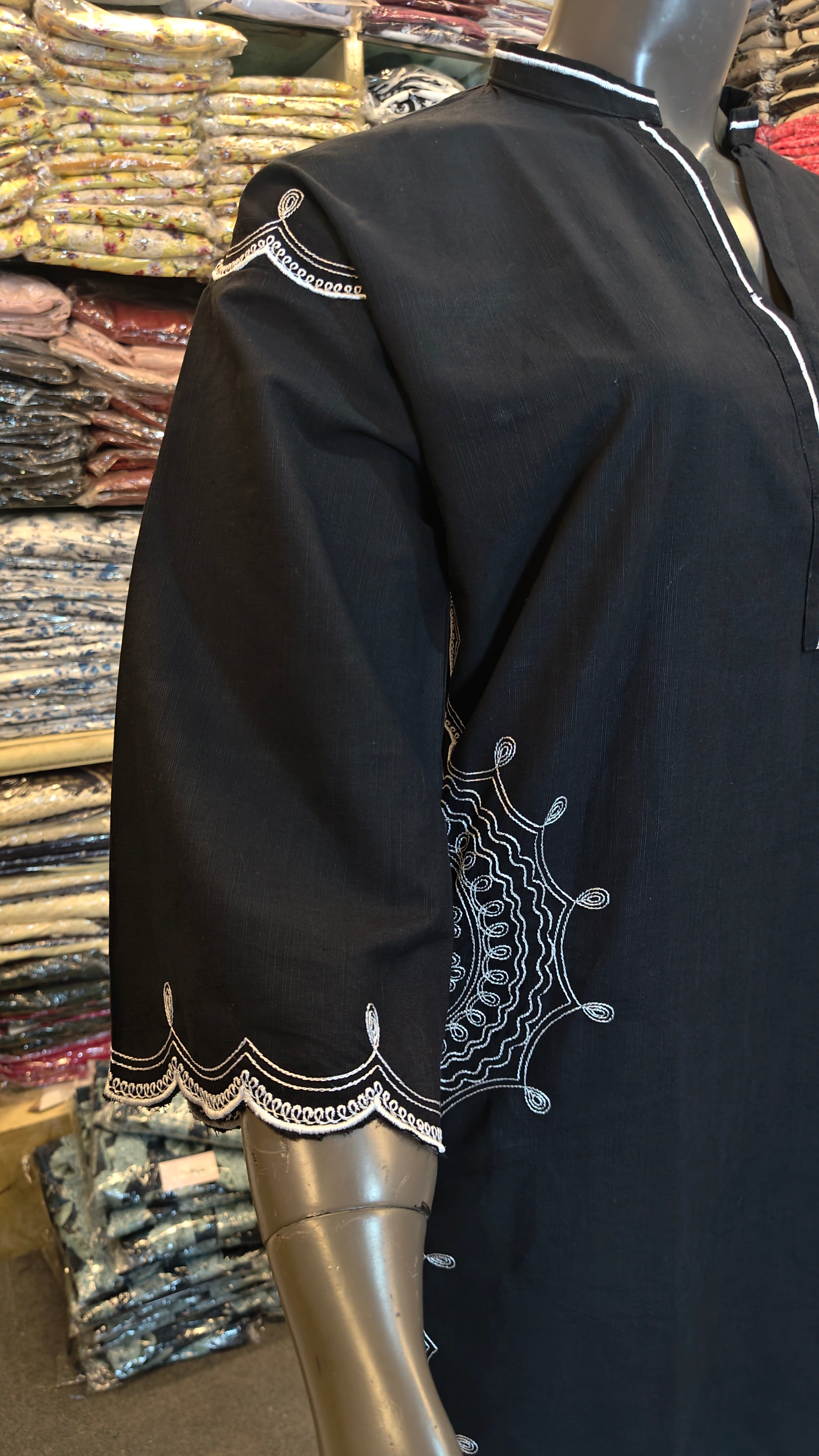 ETHNC INSPIRED NAIN SHALWAR SUIT – FORMAL BLACK & WHITE EDITION (KHADDAR)