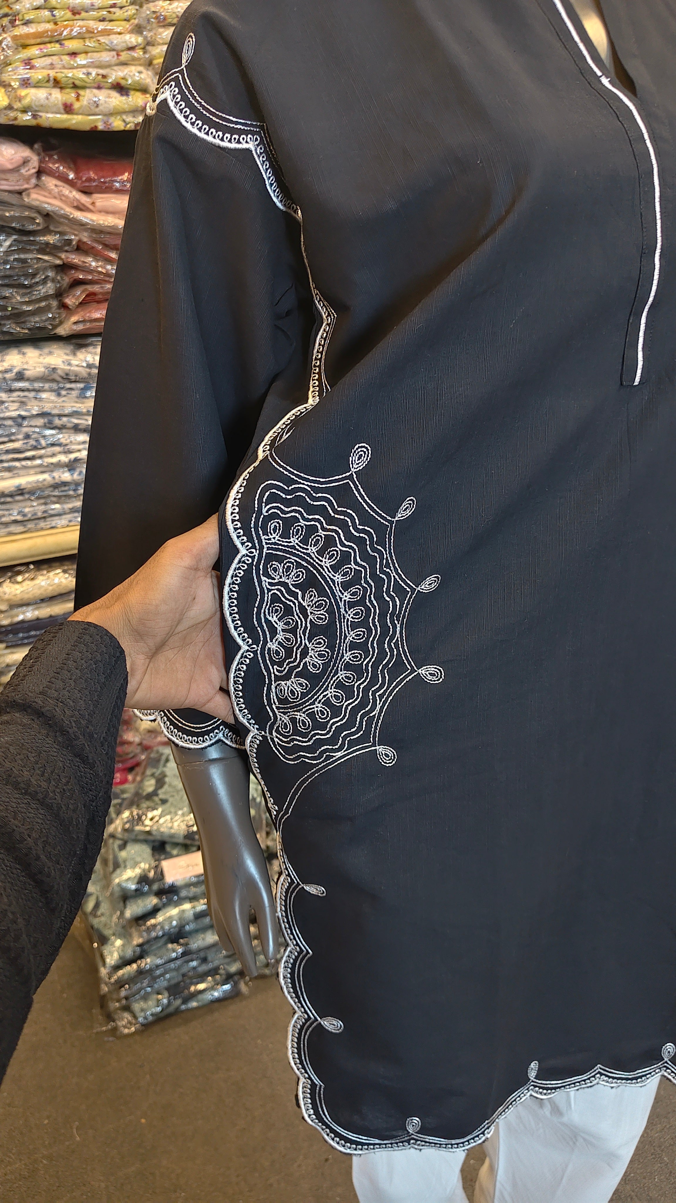 ETHNC INSPIRED NAIN SHALWAR SUIT – FORMAL BLACK & WHITE EDITION (KHADDAR)