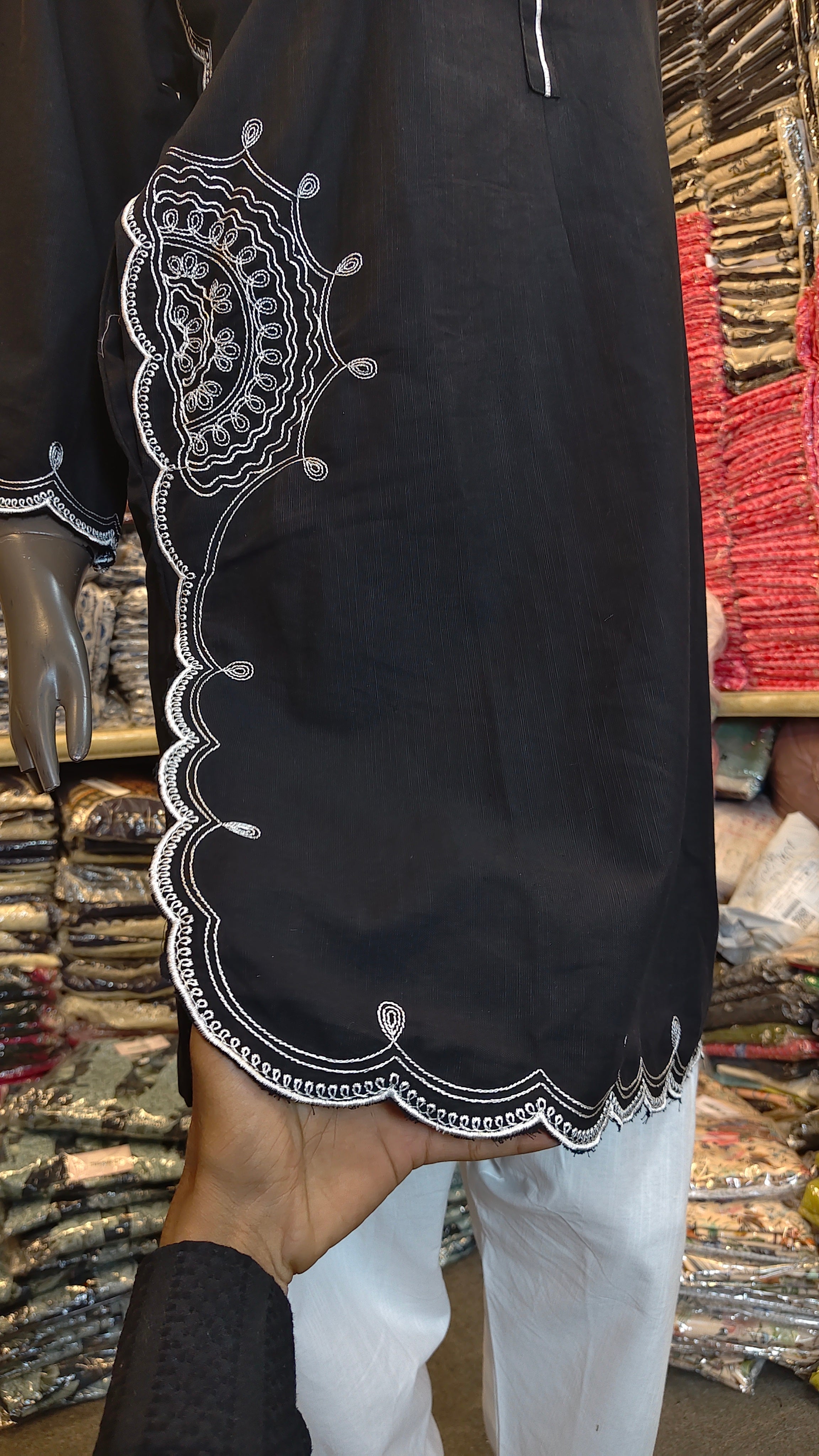 ETHNC INSPIRED NAIN SHALWAR SUIT – FORMAL BLACK & WHITE EDITION (KHADDAR)