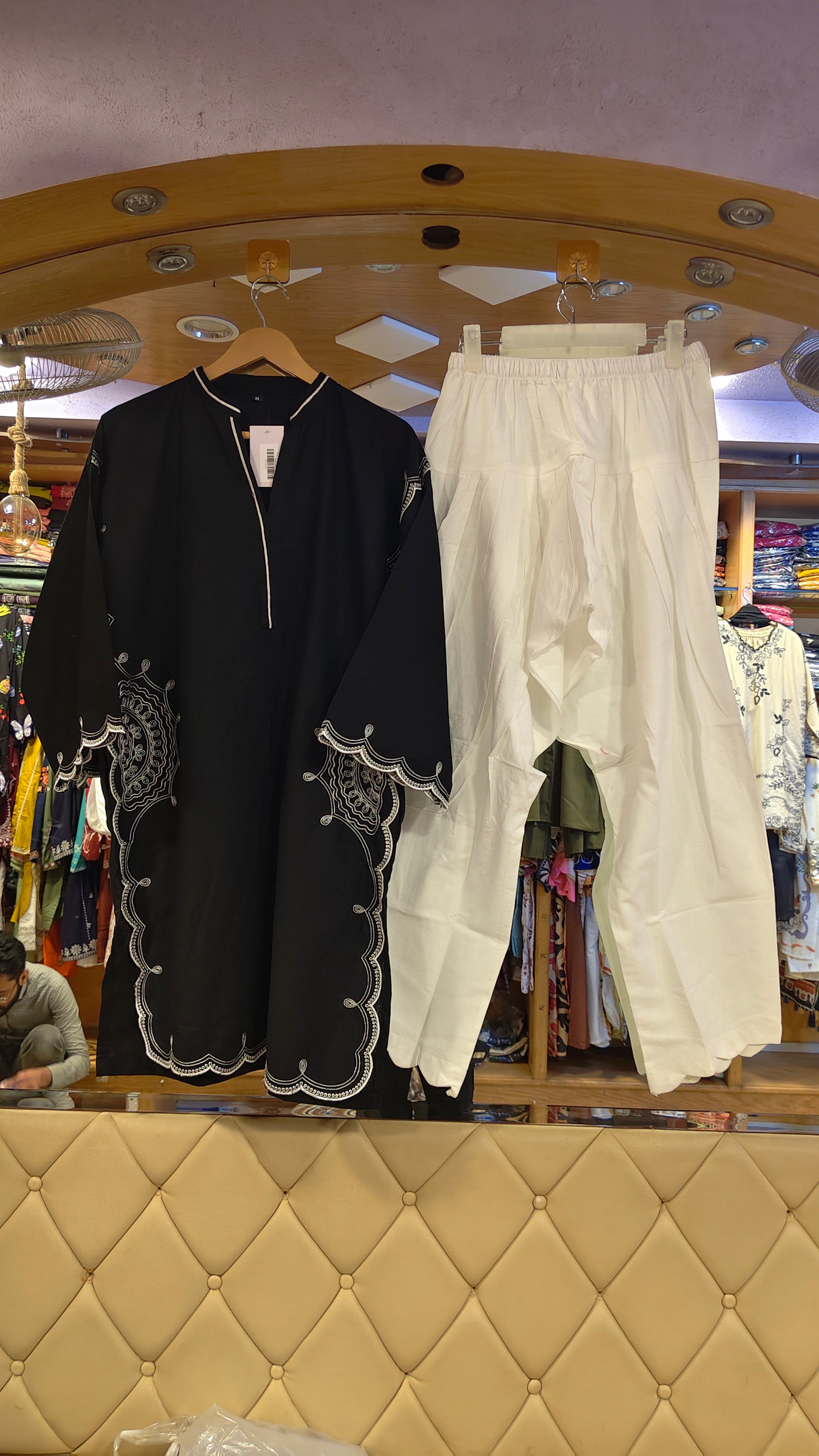ETHNC INSPIRED NAIN SHALWAR SUIT – FORMAL BLACK & WHITE EDITION (KHADDAR)