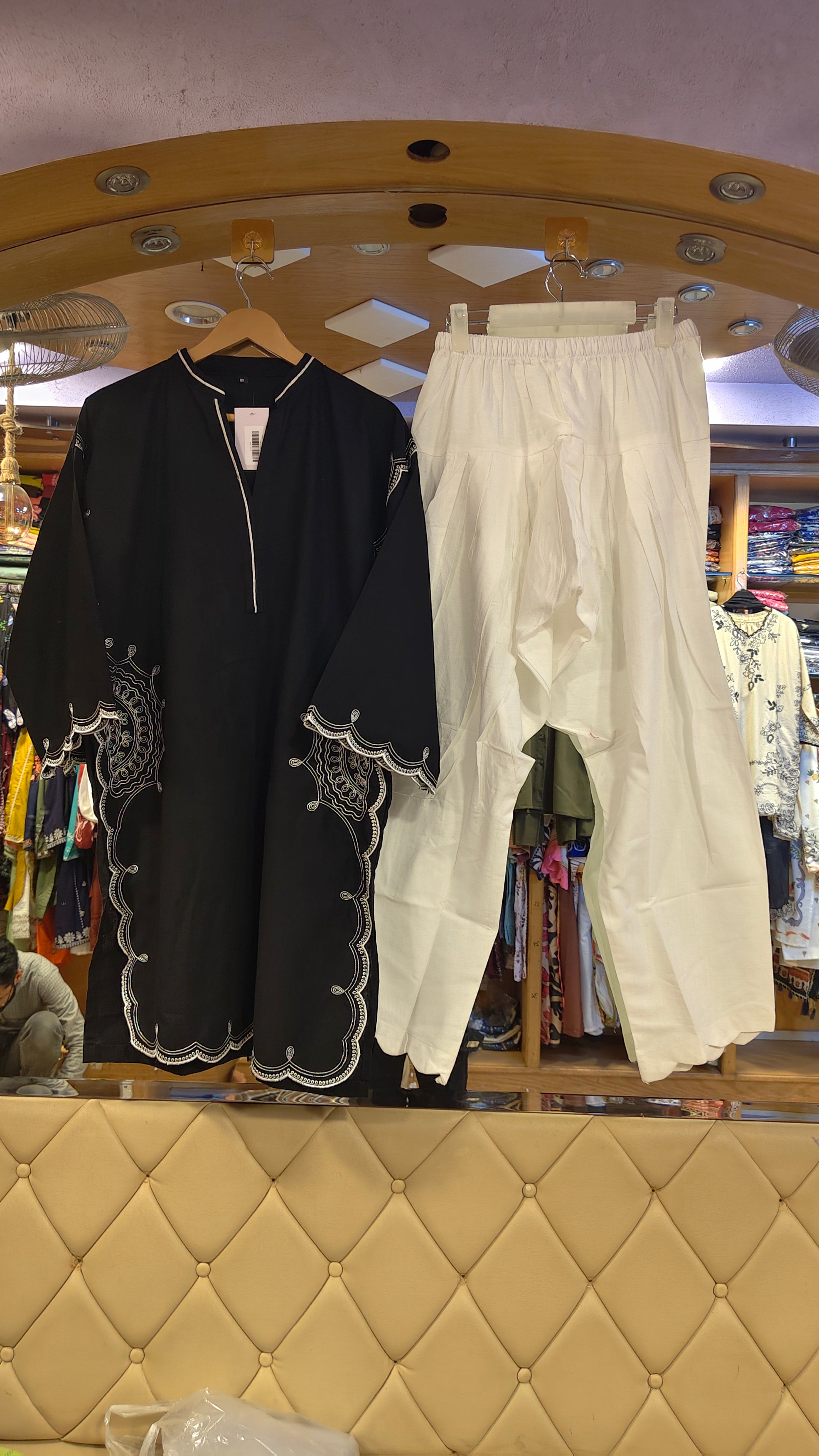 ETHNC INSPIRED NAIN SHALWAR SUIT – FORMAL BLACK & WHITE EDITION (KHADDAR)