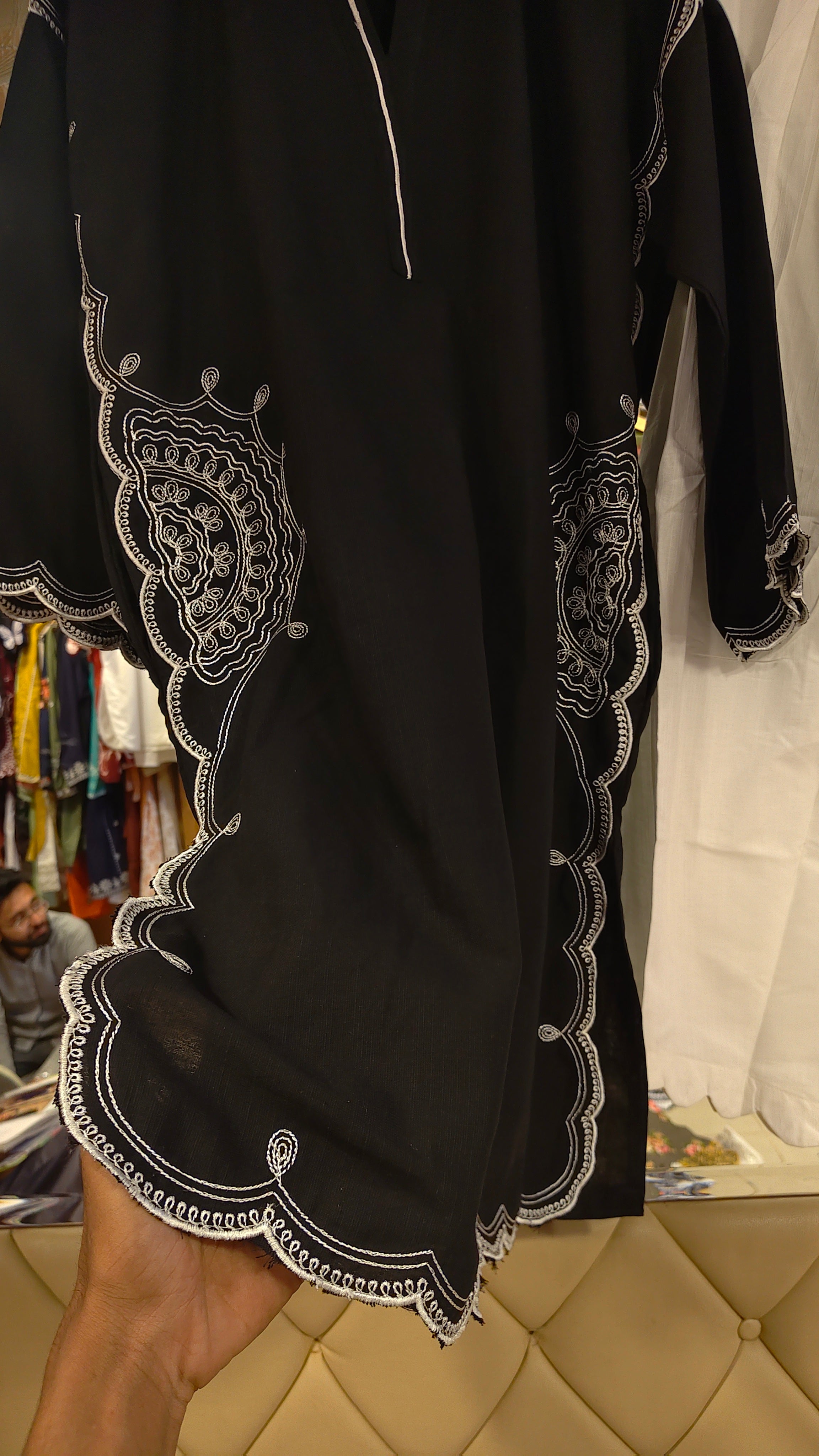 ETHNC INSPIRED NAIN SHALWAR SUIT – FORMAL BLACK & WHITE EDITION (KHADDAR)