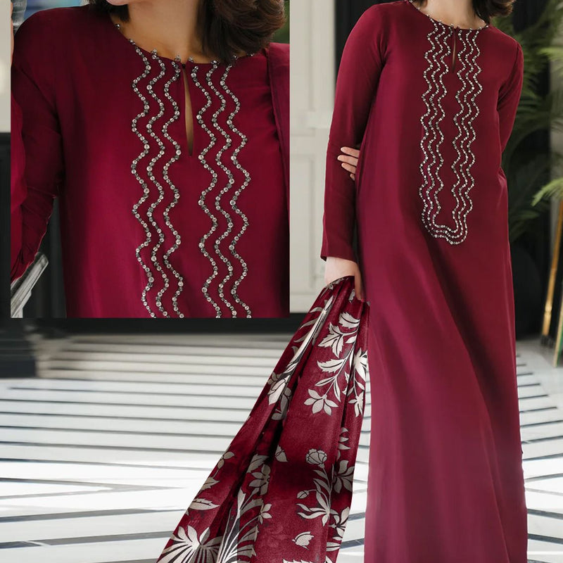 PRICE 4499/- Designer Stitched ||ROYAL 👑 HANDWORKED SERIES ||3 Piece Suit ||FUSION LONG