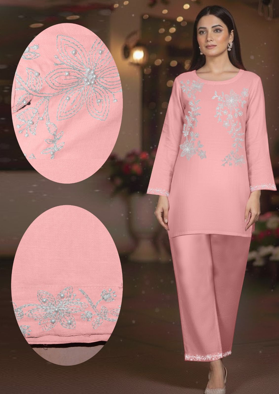 FUBOR PEARLS HANDWORKED EMBROIDERED 2-PCS SUIT
