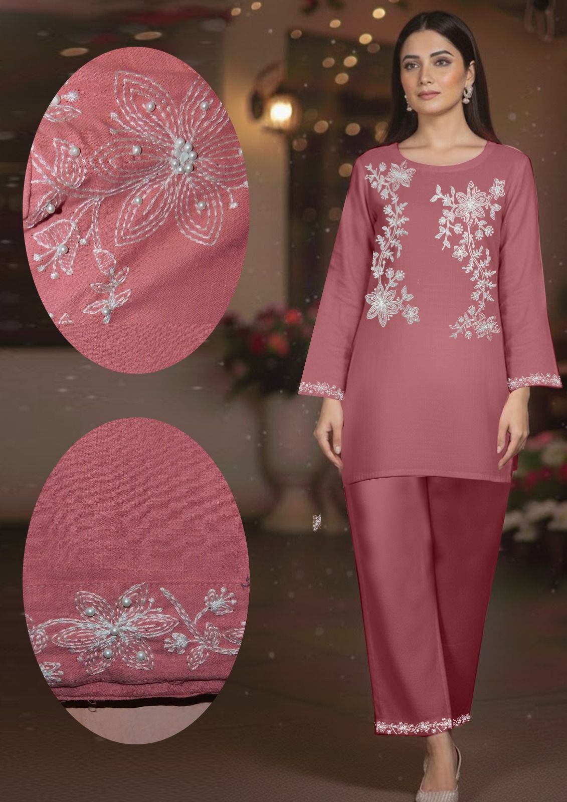 FUBOR PEARLS HANDWORKED EMBROIDERED 2-PCS SUIT
