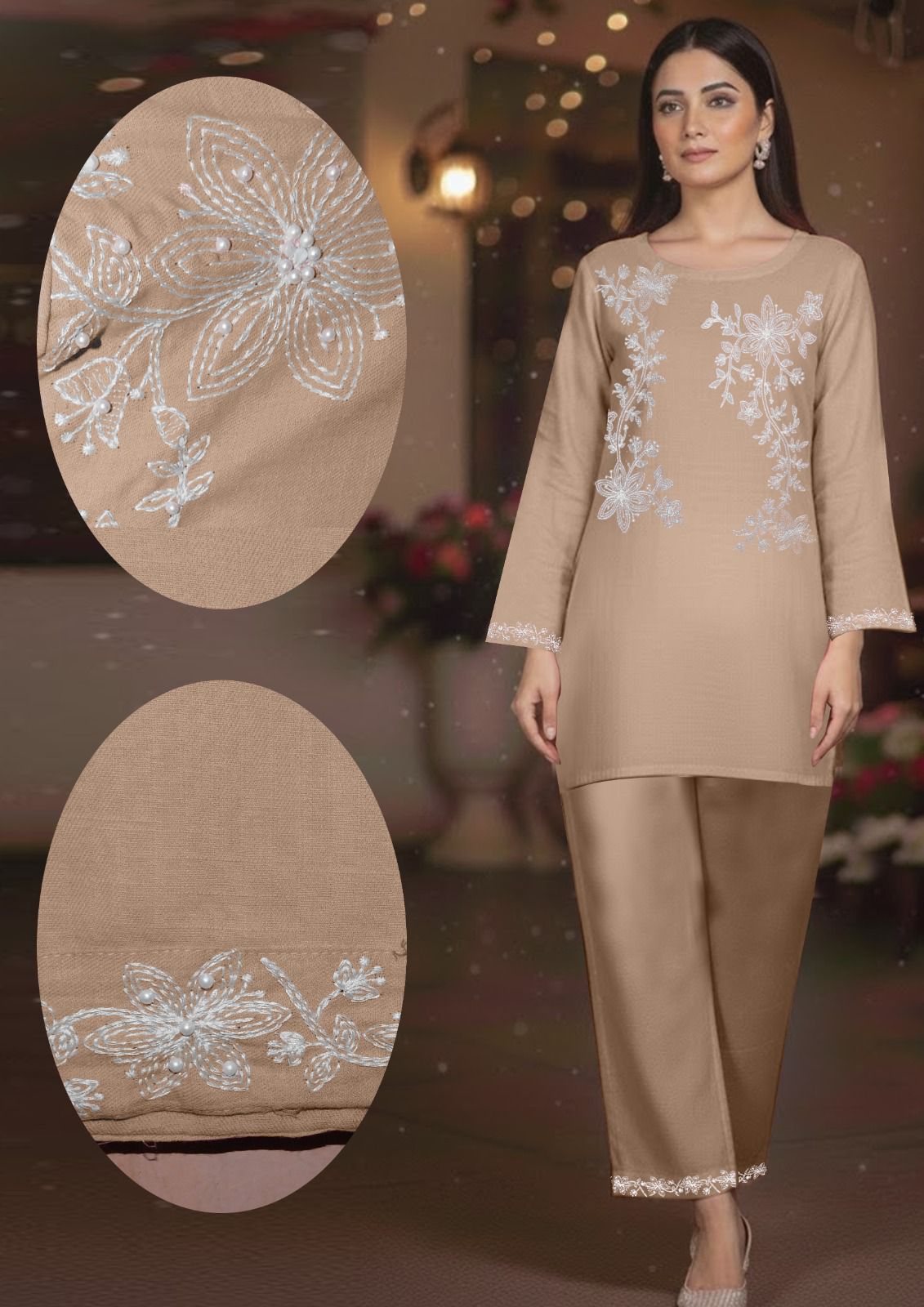 FUBOR PEARLS HANDWORKED EMBROIDERED 2-PCS SUIT