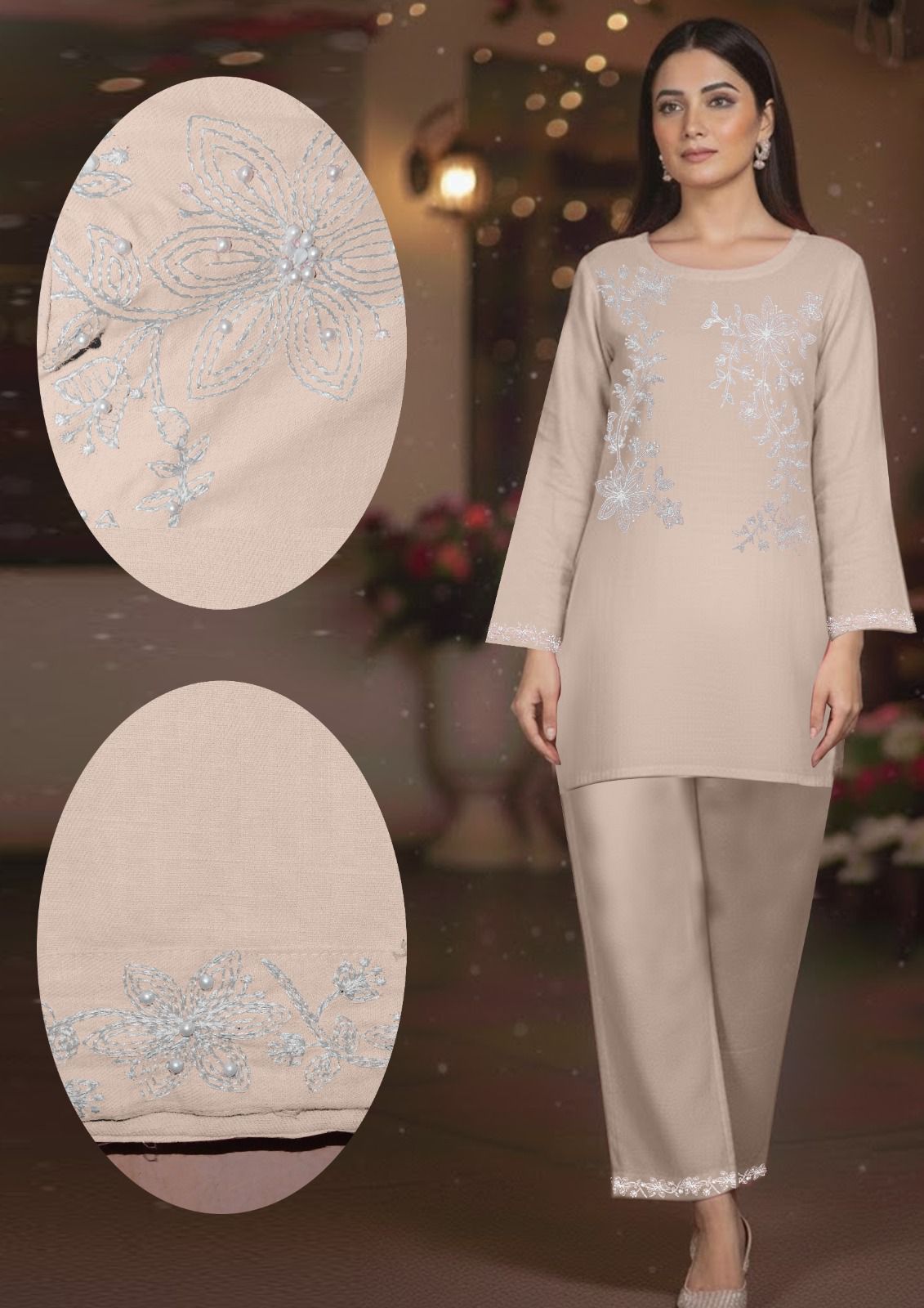 FUBOR PEARLS HANDWORKED EMBROIDERED 2-PCS SUIT