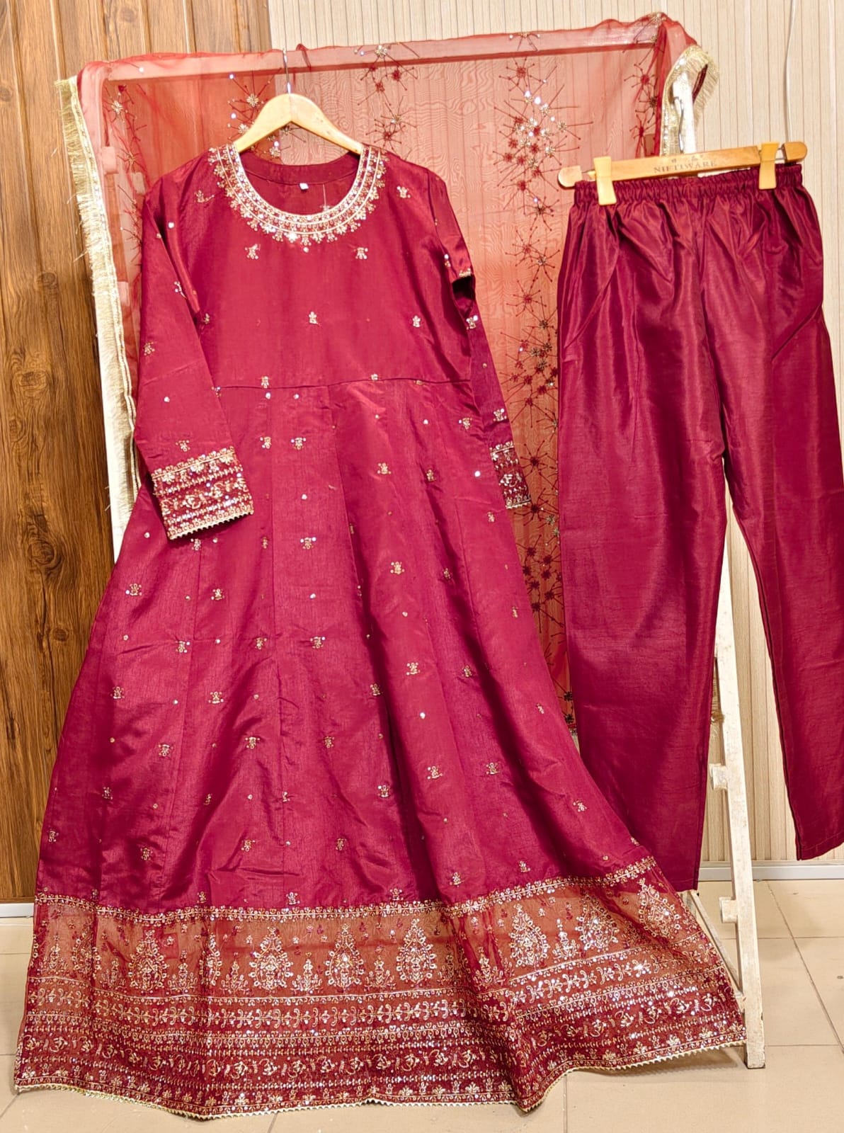 ✨ Festive Fancy Maxi 3-Piece – Long Length (Full Handwork & Sequence Work) ✨ FANCY 006