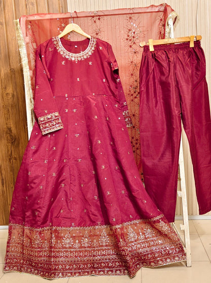 ✨ Festive Fancy Maxi 3-Piece – Long Length (Full Handwork & Sequence Work) ✨ FANCY 006