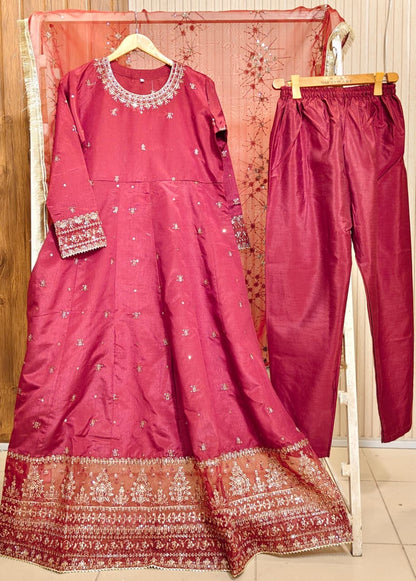 ✨ Festive Fancy Maxi 3-Piece – Long Length (Full Handwork & Sequence Work) ✨ FANCY 006