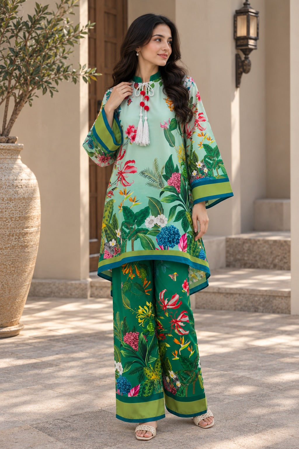 ETHNC INSPIRED — PREMIUM SUMMER SILK 2 PIECE SUIT 🌸 Sea Green