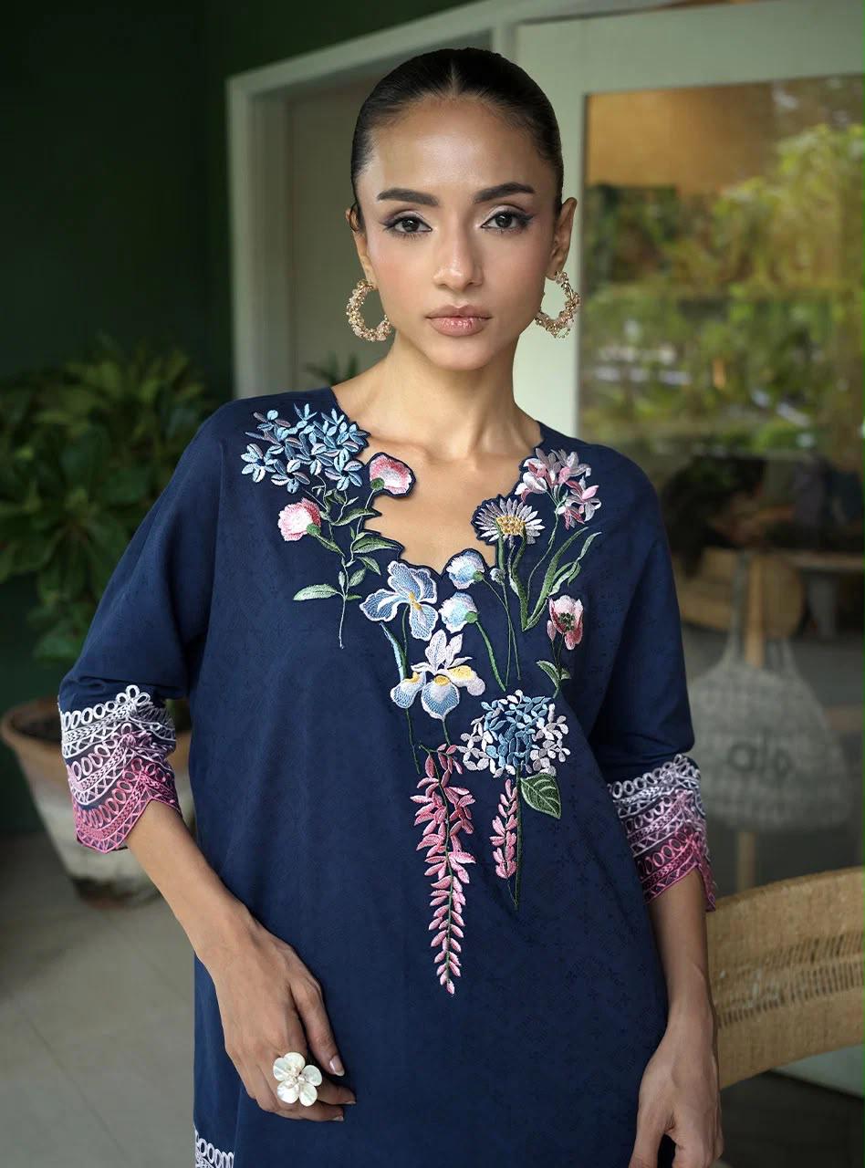 ZAINAB CHOTTANI INSPIRED FREESIA EMB 2 PIECE SUIT (NAVY BLUE)