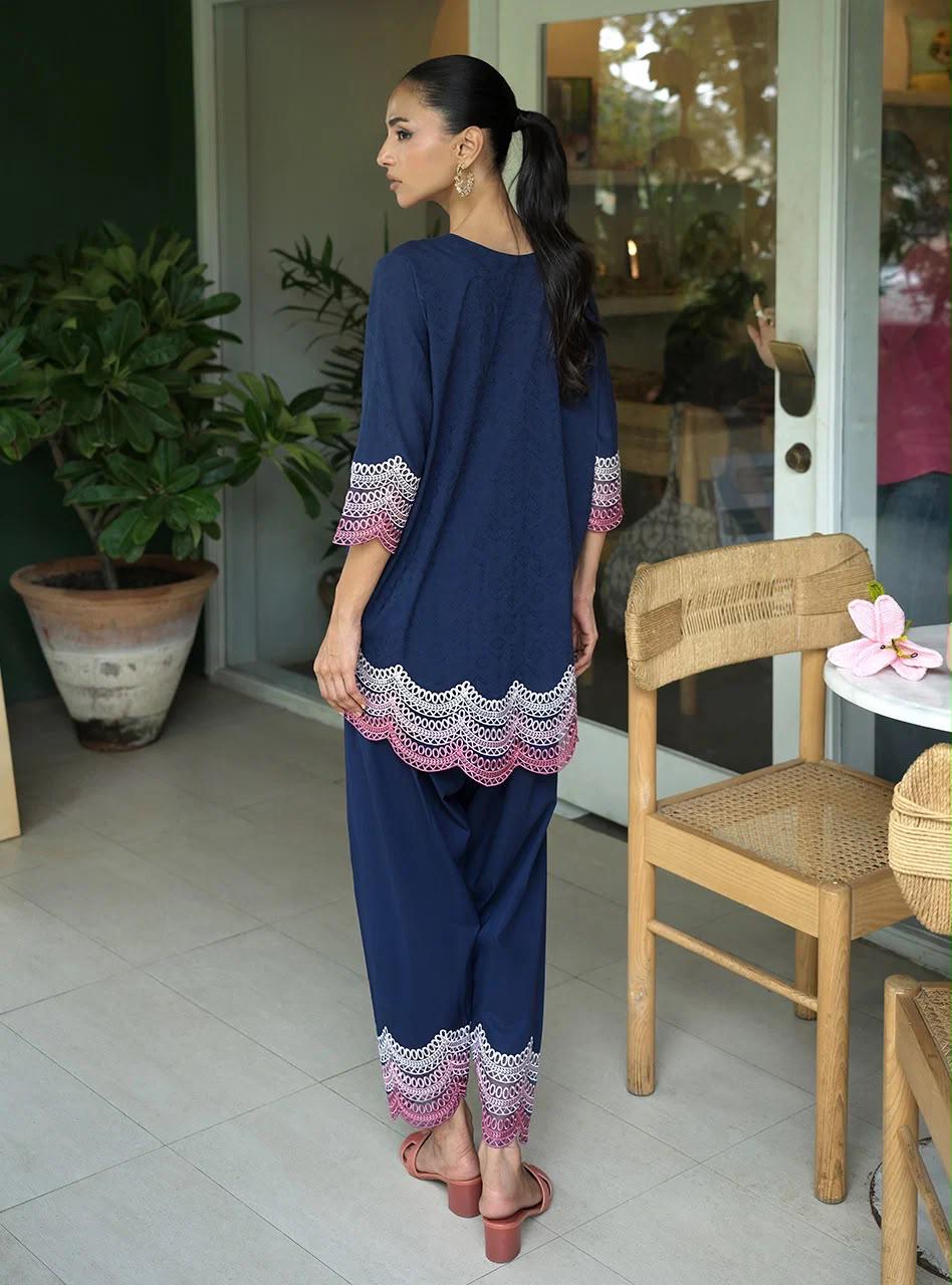 ZAINAB CHOTTANI INSPIRED FREESIA EMB 2 PIECE SUIT (NAVY BLUE)