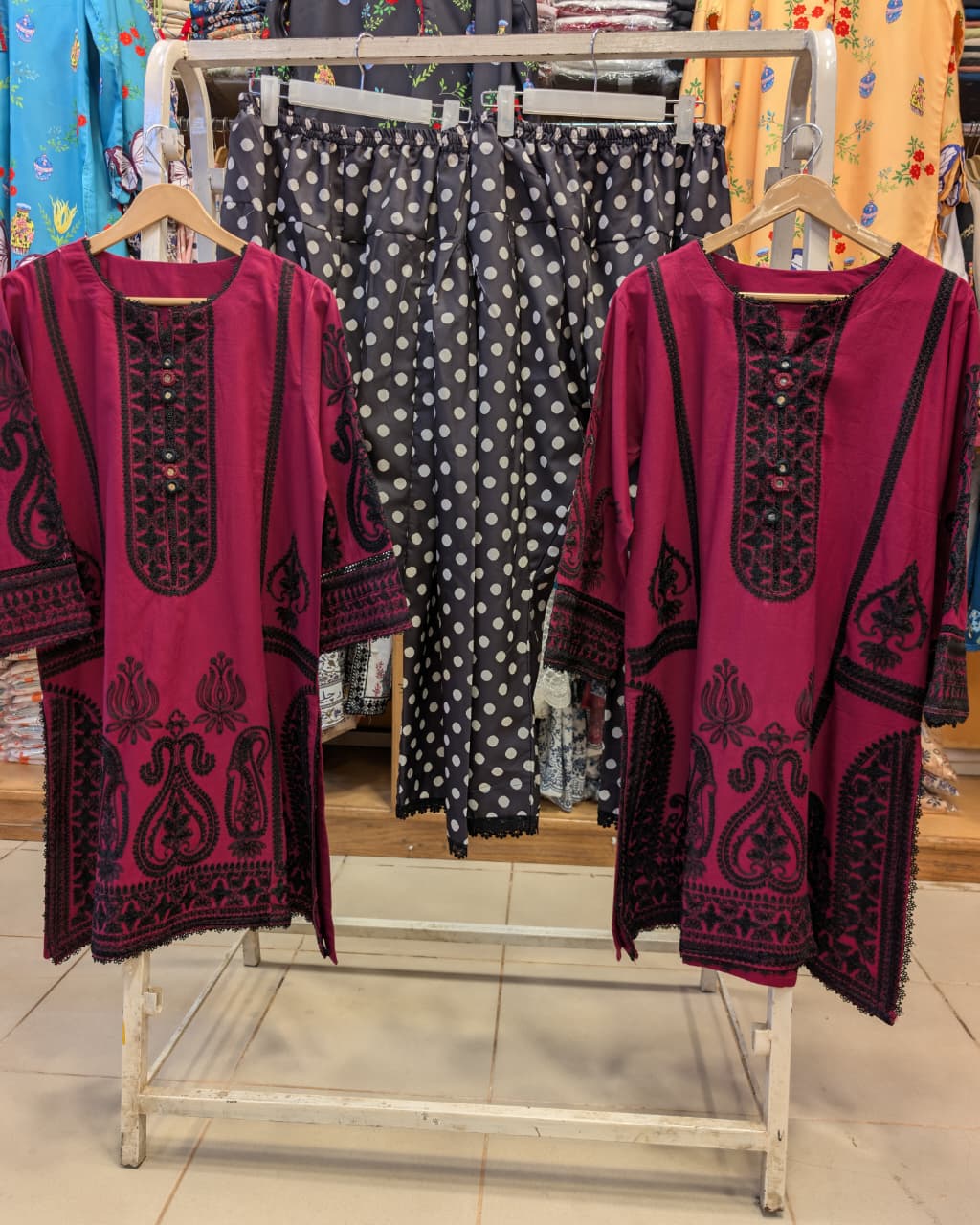 ETHNC INSPIRED “MONO-CHROME” FULL EMB 2 PIECE SUIT (PREMIUM KHADDAR)