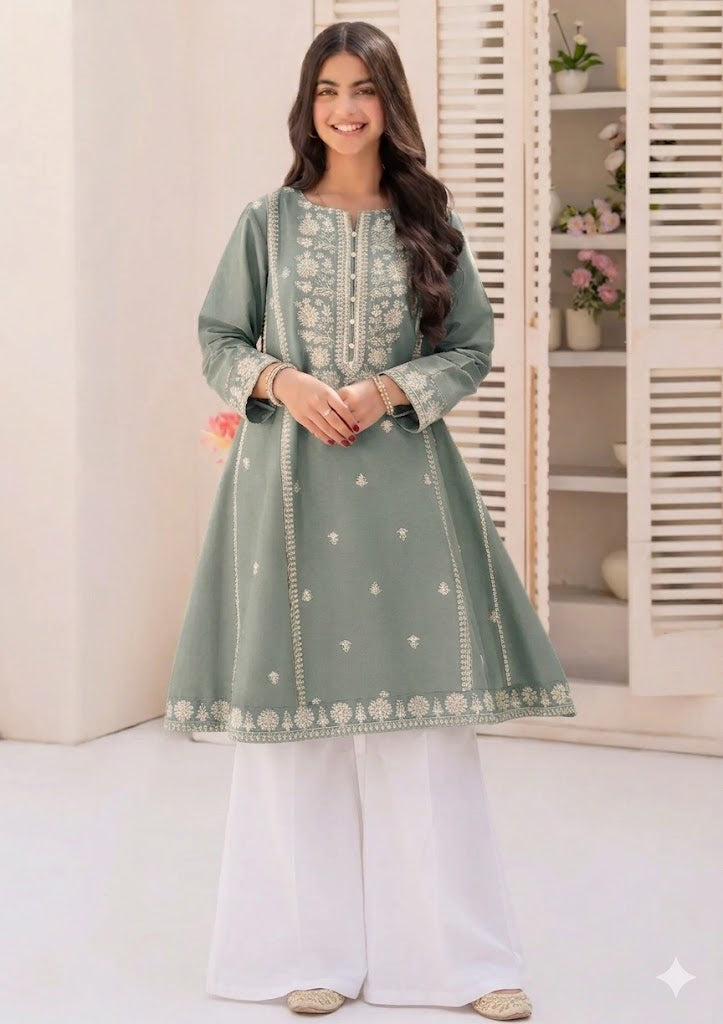 NAQSH by AMROHI EMB 2 PCS SUIT – FROCK STYLE (LAACHA PANTS)
