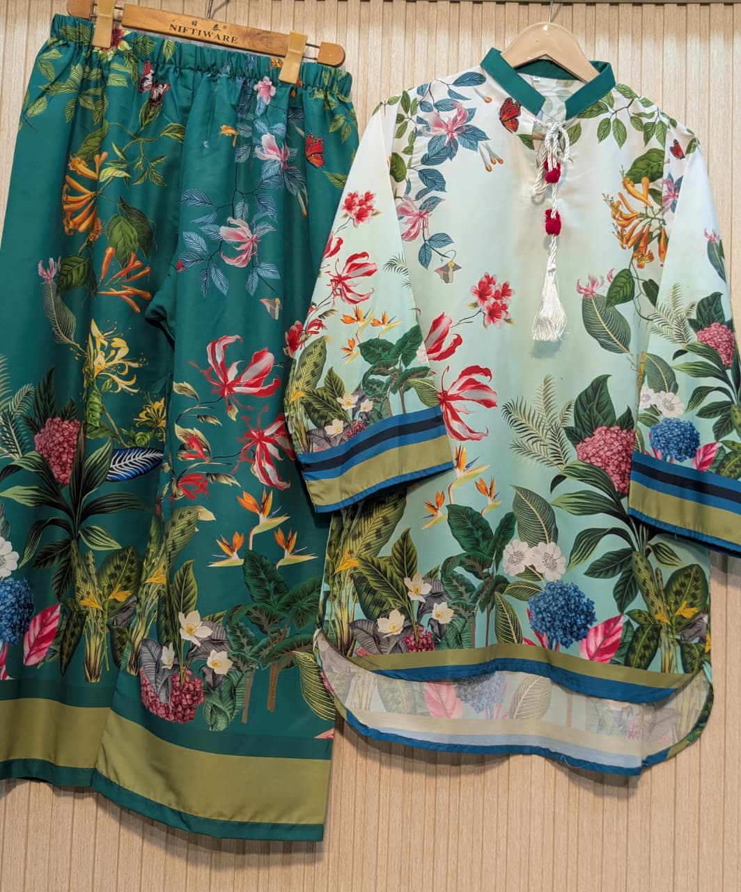 ETHNC INSPIRED — PREMIUM SUMMER SILK 2 PIECE SUIT 🌸 Sea Green