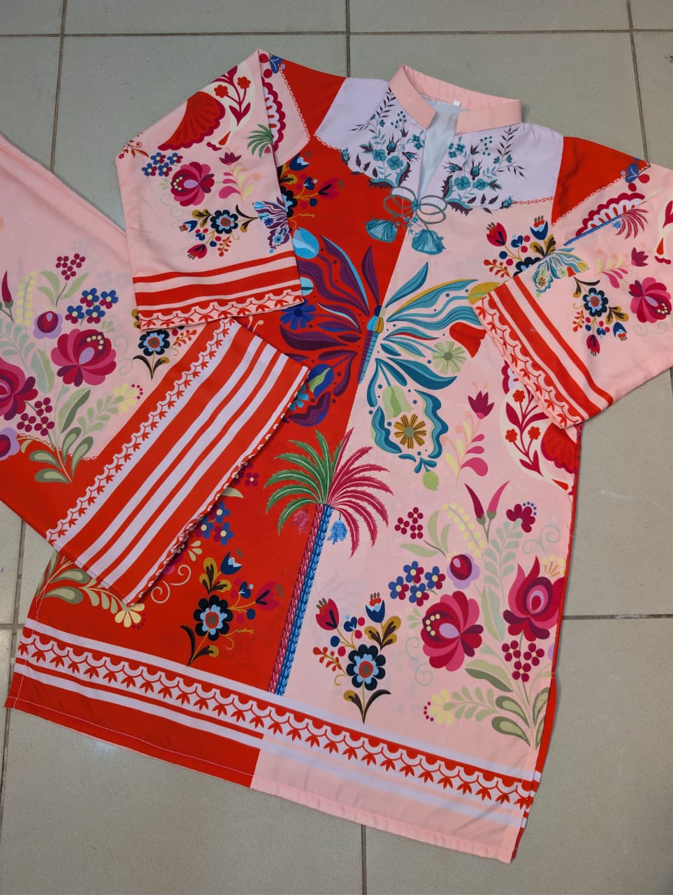 ETHNC INSPIRED — PREMIUM SUMMER SILK 2 PIECE SUIT 🌸 Red & Peach