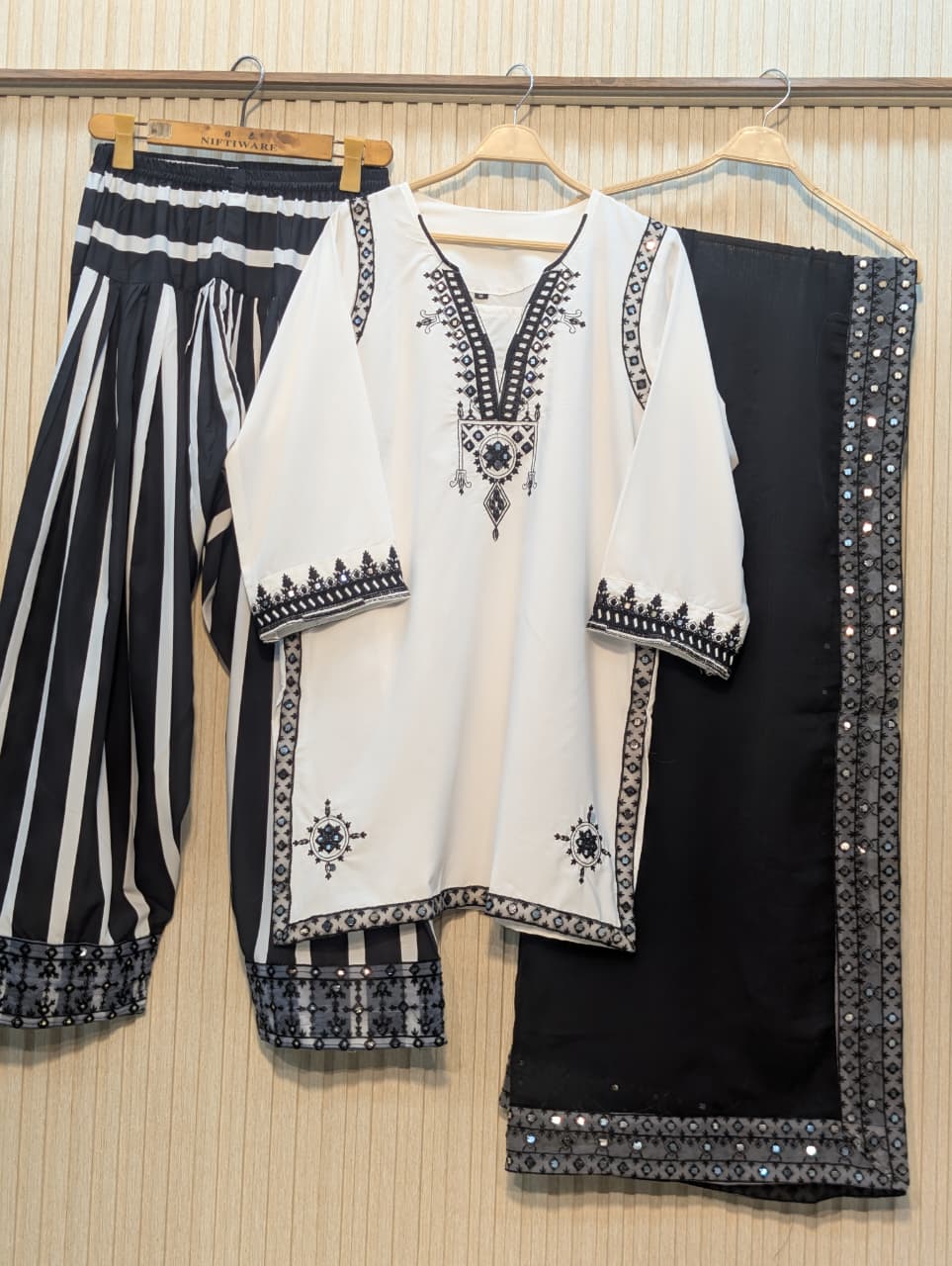CHARIZMA INSPIRED & BLACK & WHITE EMBROIDERED 3-PIECE SUIT