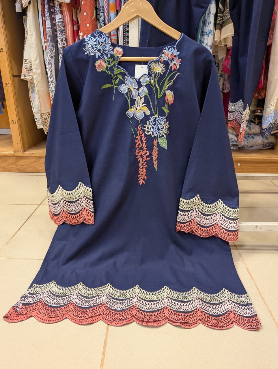 ZAINAB CHOTTANI INSPIRED FREESIA EMB 2 PIECE SUIT (NAVY BLUE)