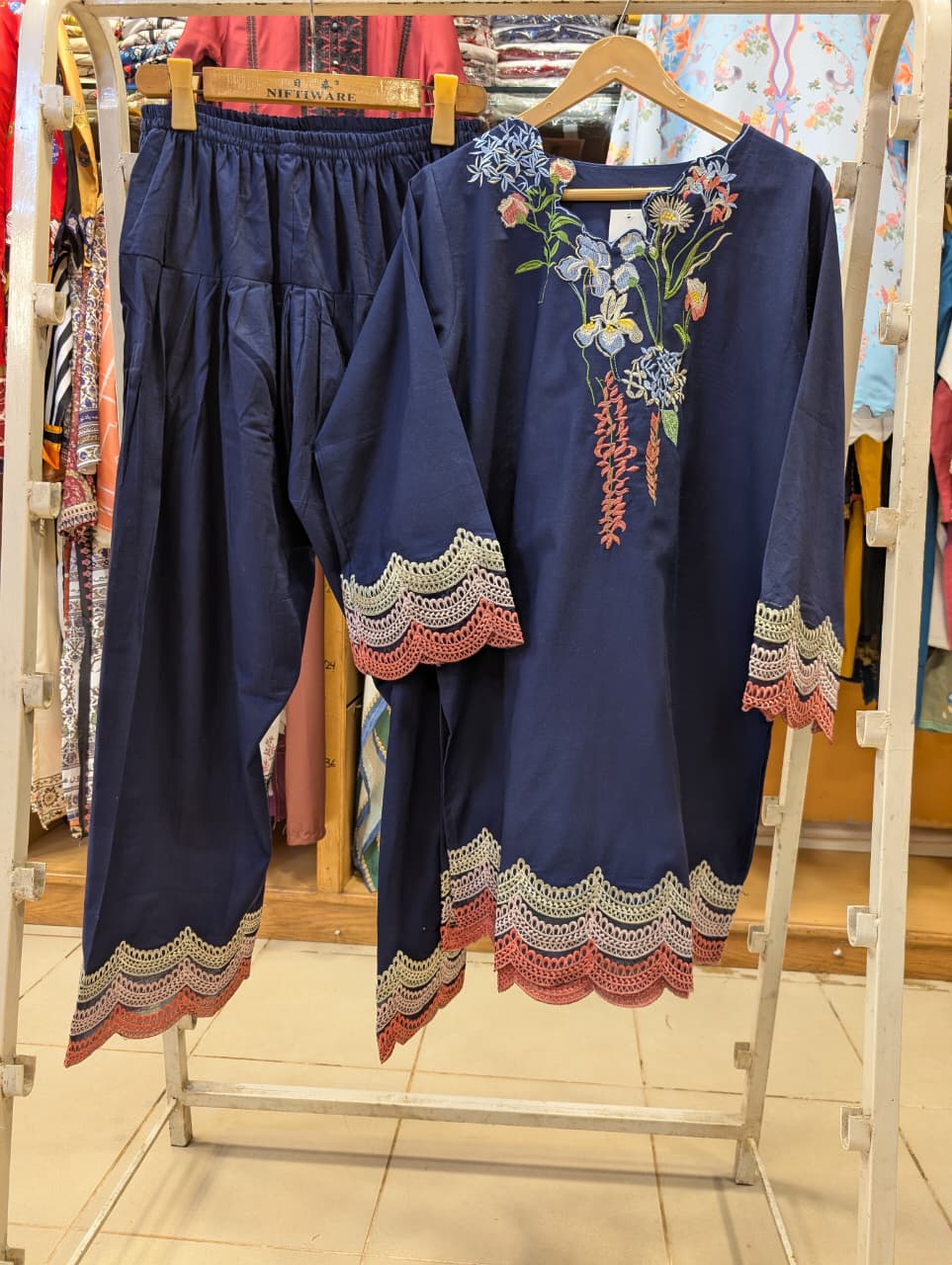 ZAINAB CHOTTANI INSPIRED FREESIA EMB 2 PIECE SUIT (NAVY BLUE)