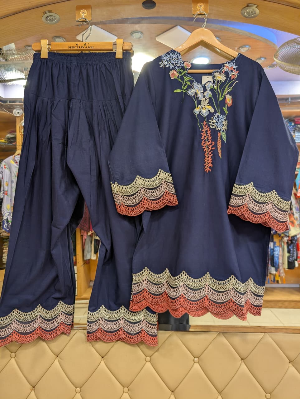 ZAINAB CHOTTANI INSPIRED FREESIA EMB 2 PIECE SUIT (NAVY BLUE)